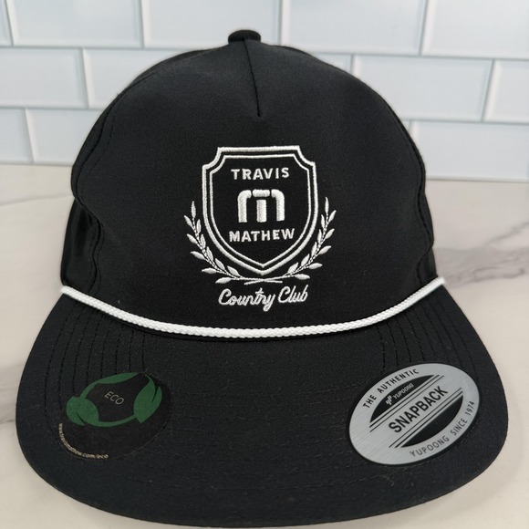 Travis Mathew Hat Cap Snap Back Black Country Club Rope Crest Mens One Size - Picture 2 of 14